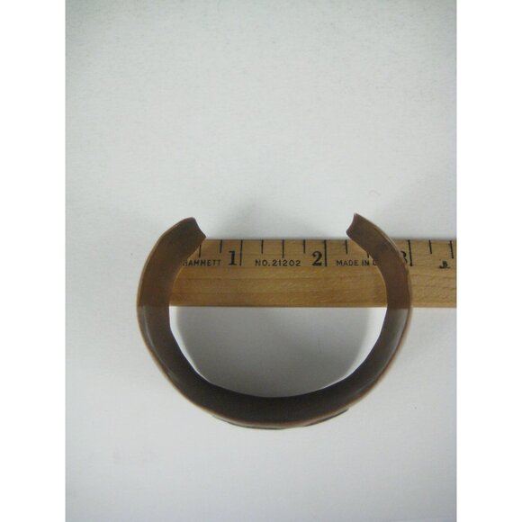 Vintage Mexican Copper Cuff Bracelet Inlaid Abalone Shell Gecko Mid Century WEAR - Picture 3 of 12